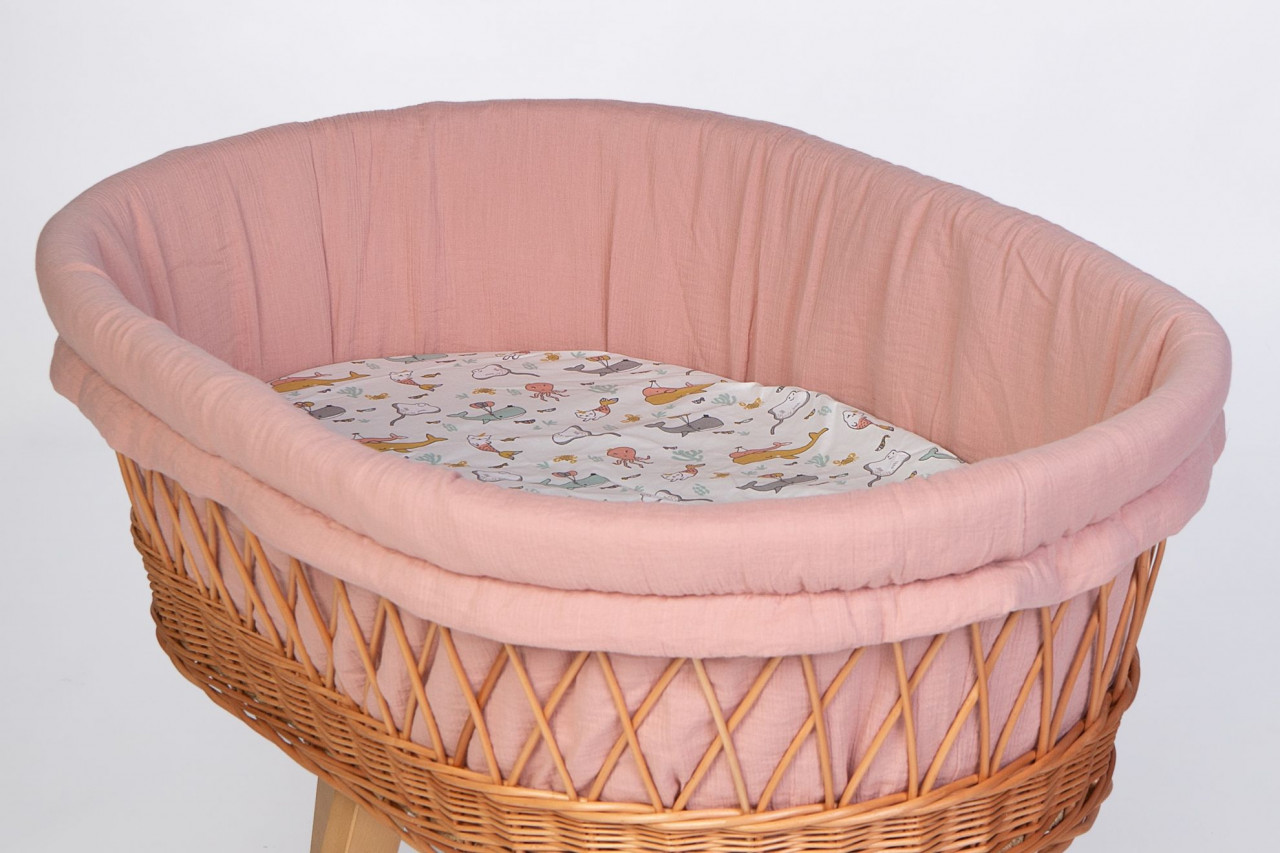 Textiles Set für Stubenwagen Meerestiere rosa