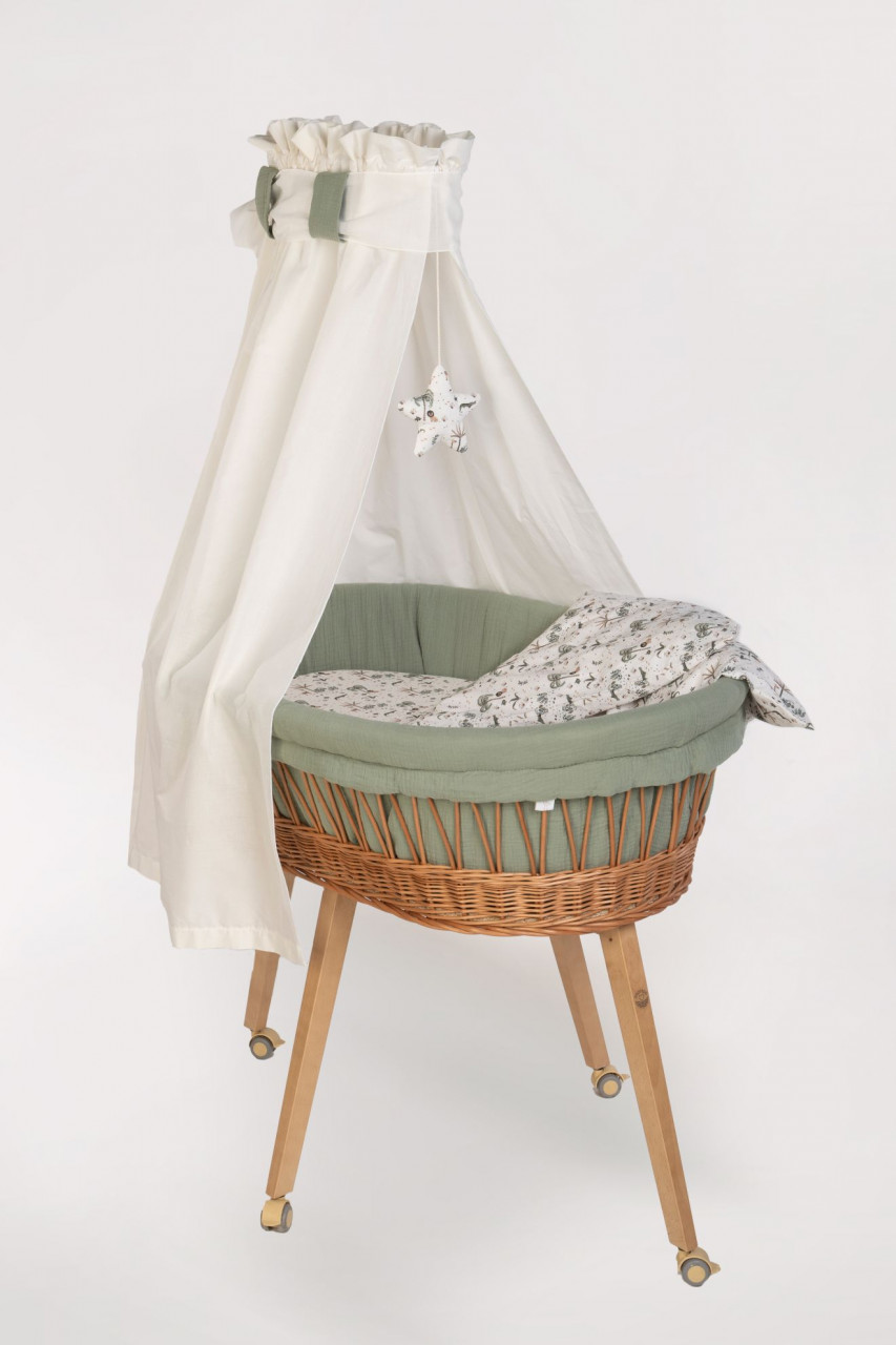 Babybett Lounge mit Bettwäsche natur, mini Safari khaki