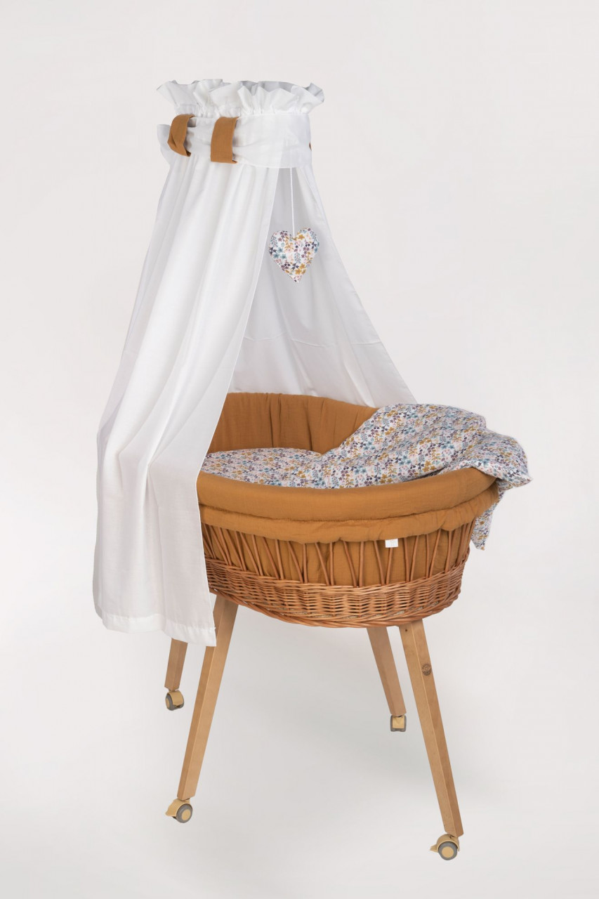 Babybett Lounge mit Bettwäsche natur, Bunter Blumengarten zimt