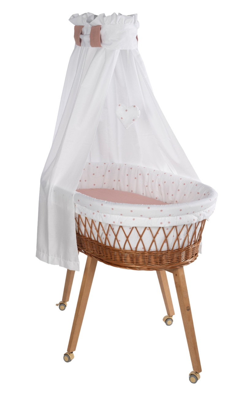 Babybett Lounge natur Musselin, Punkte rosa