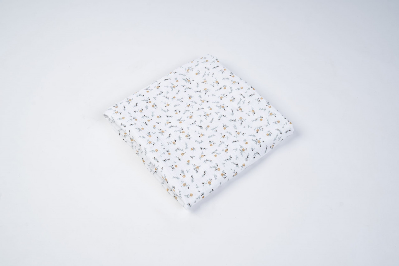 Bettwäsche 80x80 Musselin weiß/Blumen