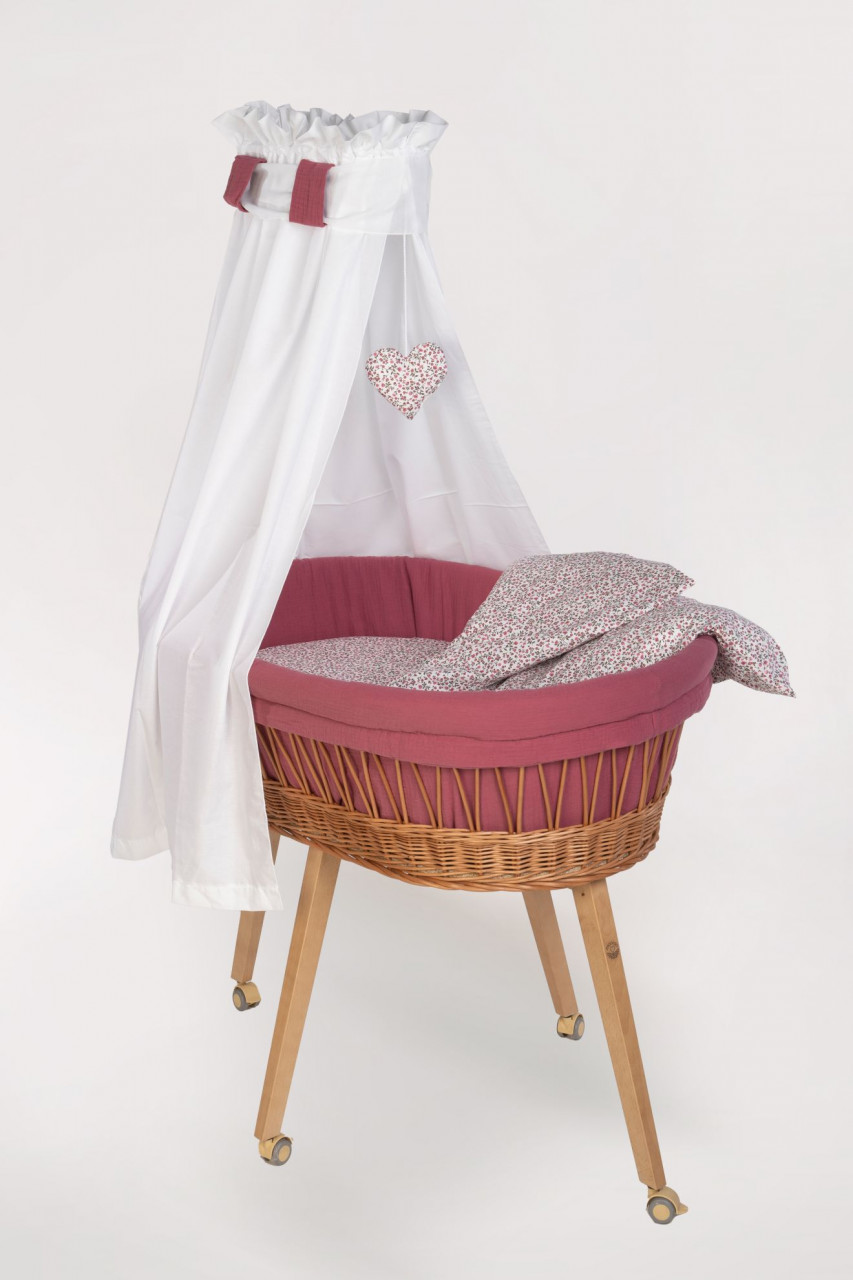 Babybett Lounge mit Bettwäsche natur, Rosarotes Blütenmeer