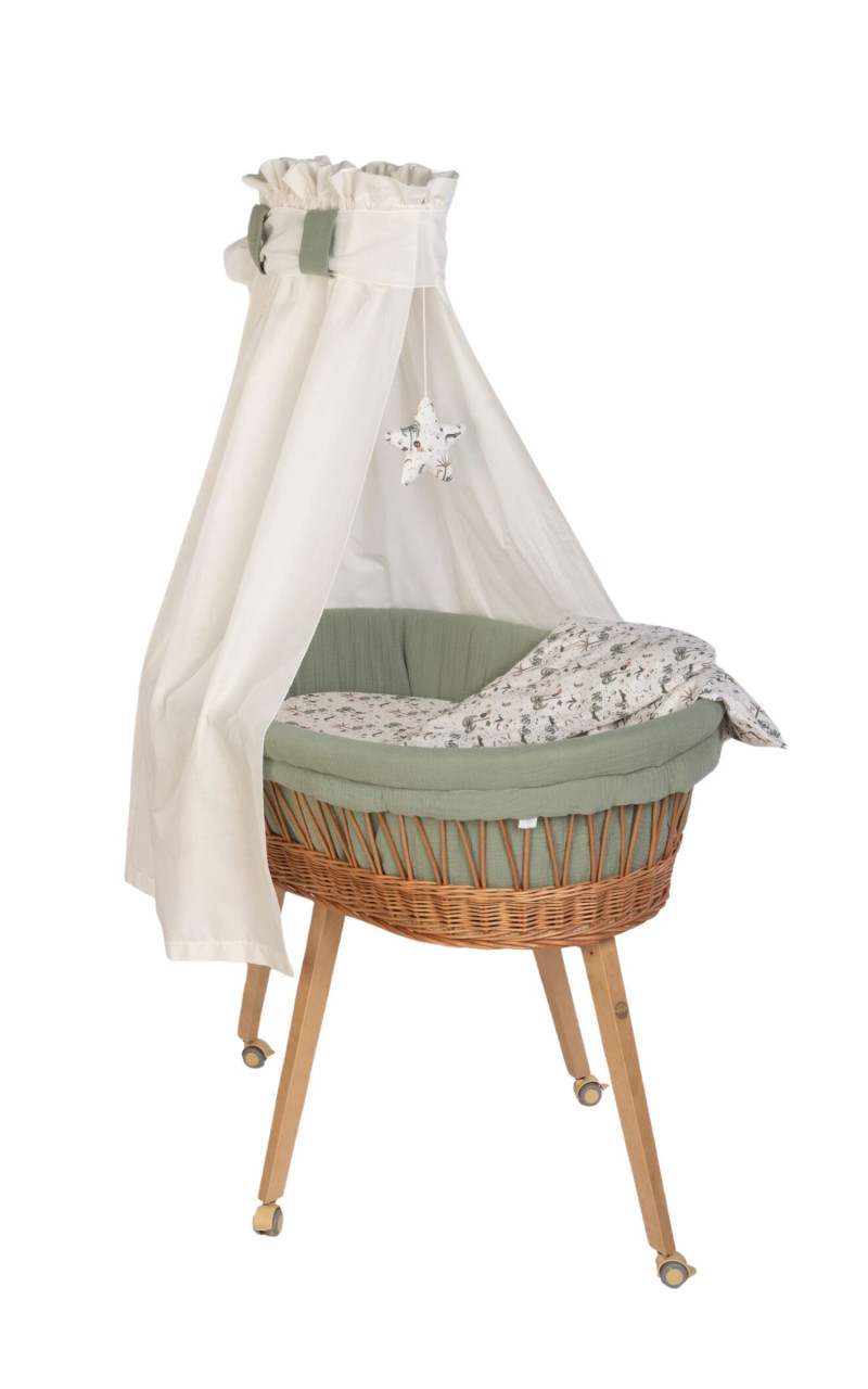 Babybett Lounge mit Bettwäsche natur, mini Safari khaki