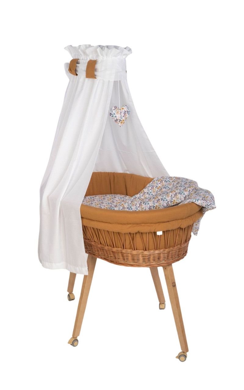 Babybett Lounge mit Bettwäsche natur, Bunter Blumengarten zimt